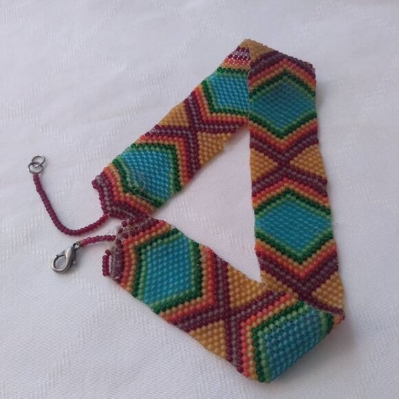 Wide Hand Beaded Vintage Choker Necklace Bracelet Jewelry Woman Man Child Kid - Picture 1 of 10